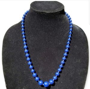 MARVELLA VINTAGE 1960s COBALT BLUE GRADUATED BEADED NECKLACE